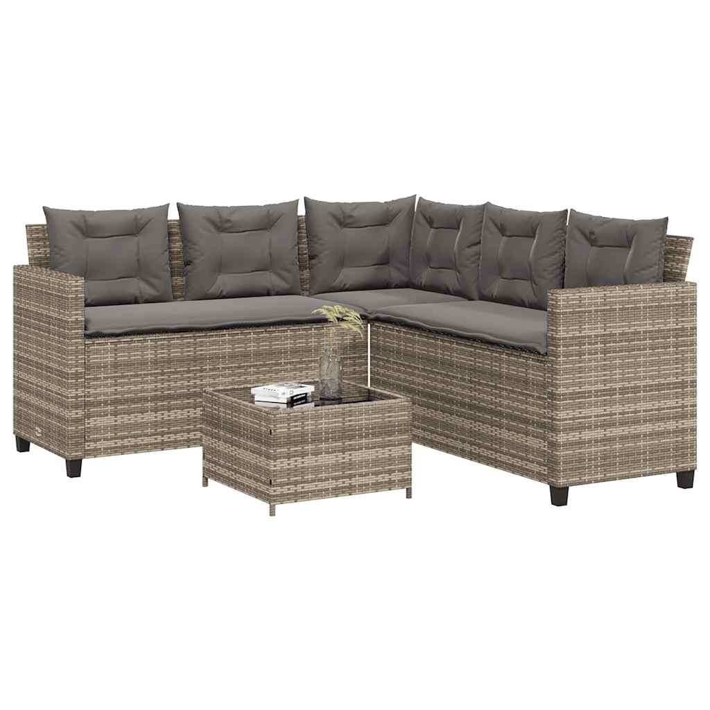 vidaXL Tuinbank met tafel en kussens L-vormig poly rattan zwart