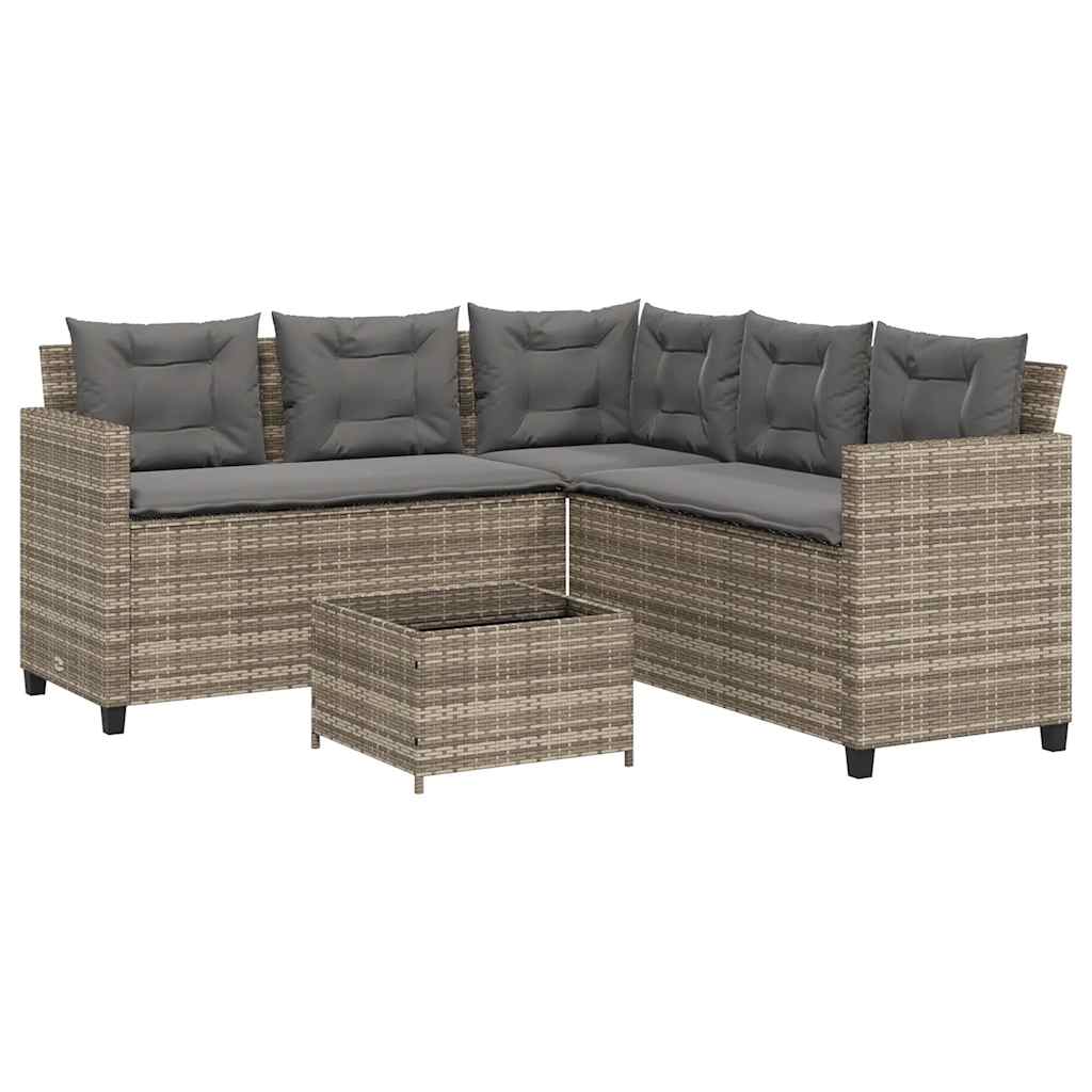 vidaXL Tuinbank met tafel en kussens L-vormig poly rattan zwart
