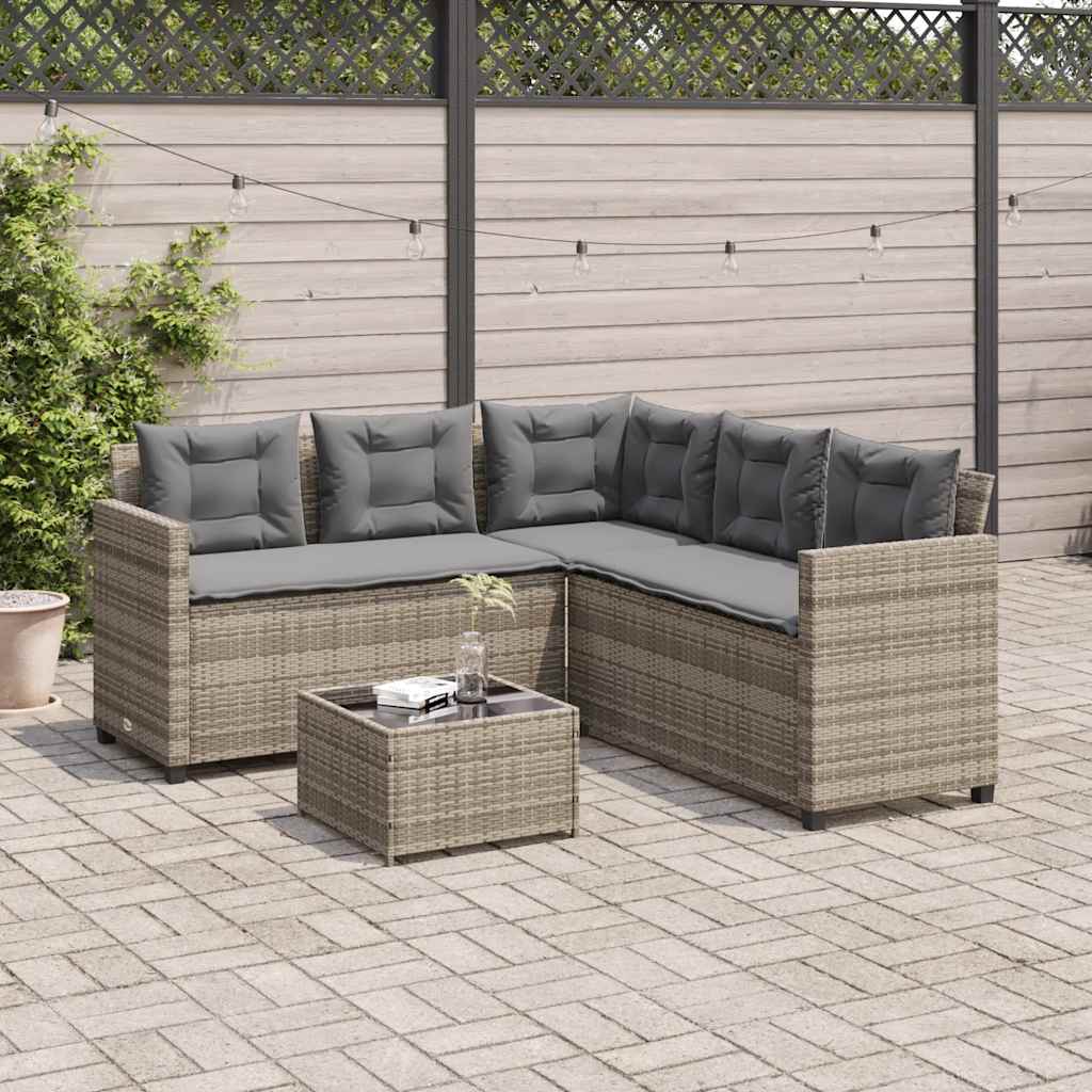 vidaXL Tuinbank met tafel en kussens L-vormig poly rattan zwart