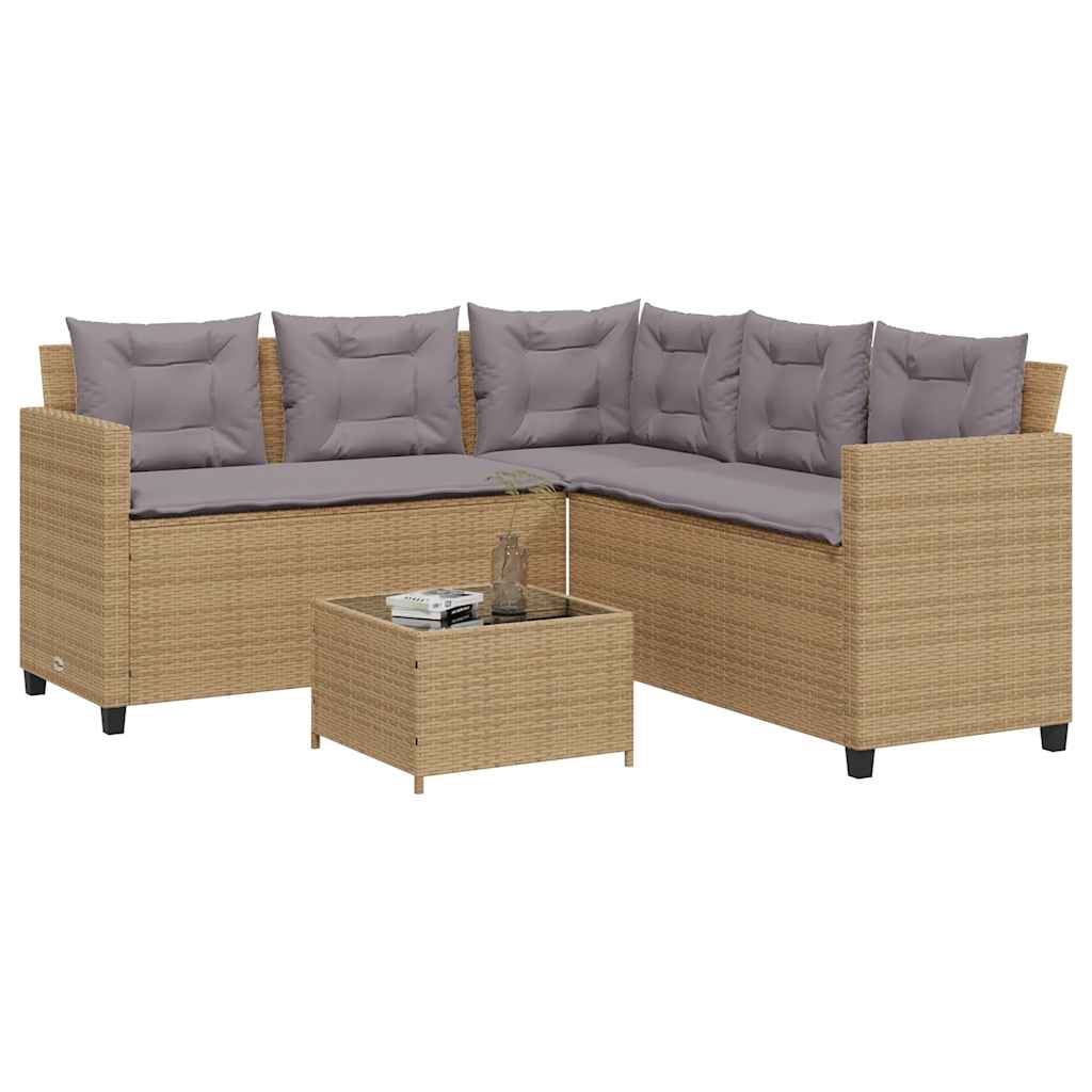 vidaXL Tuinbank met tafel en kussens L-vormig poly rattan zwart