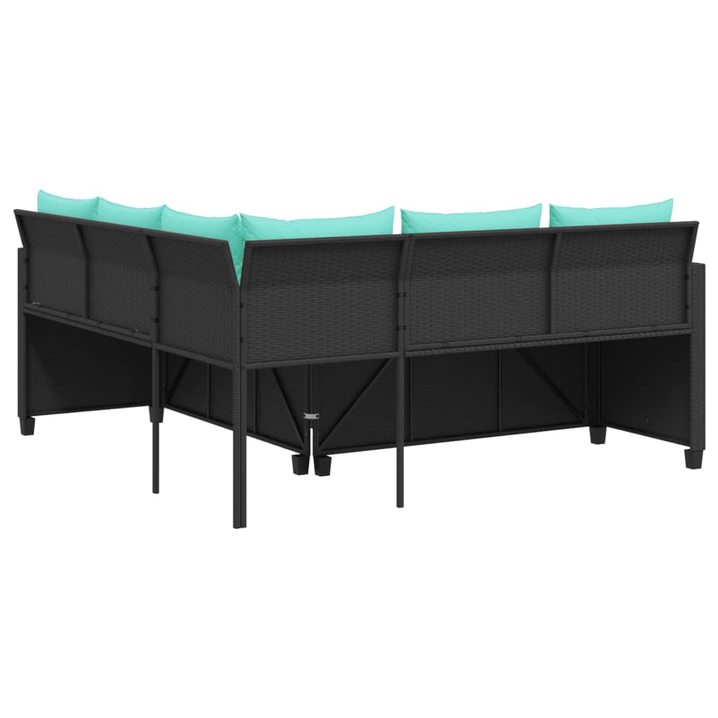 vidaXL Tuinbank met tafel en kussens L-vormig grijs poly rattan