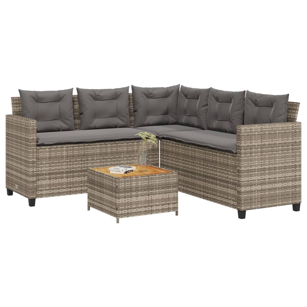 vidaXL Tuinbank met tafel en kussens L-vormig poly rattan zwart