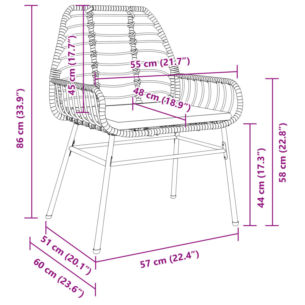 vidaXL Garden Chairs 2 pcs poly rattan black
