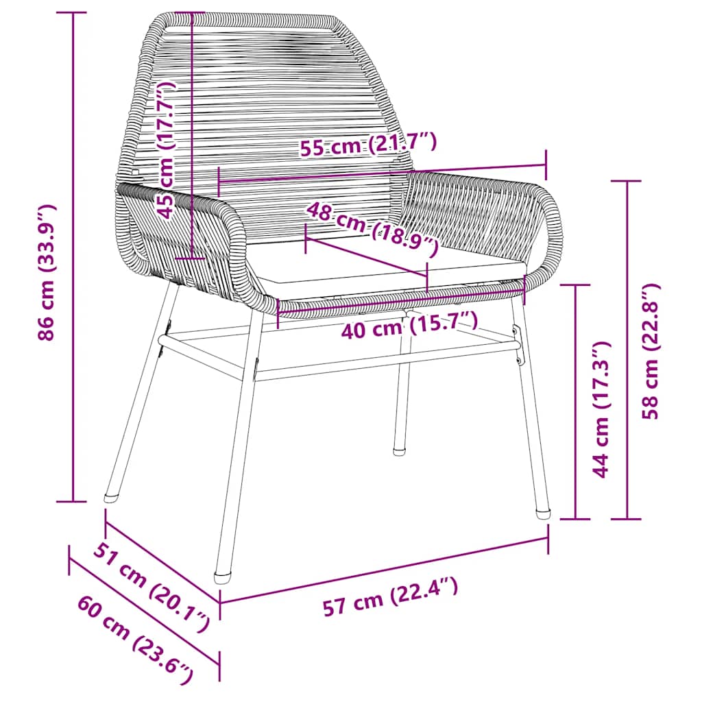vidaXL Garden chairs 2 pcs with cushions poly rattan black