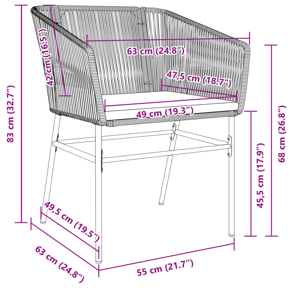 vidaXL Tuinstoelen 2 st met kussens poly rattan zwart
