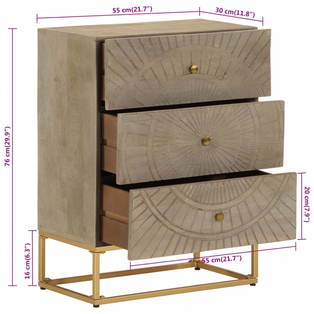 vidaXL Bedside Cabinet 40x30x50 cm Solid Mango Wood and Iron