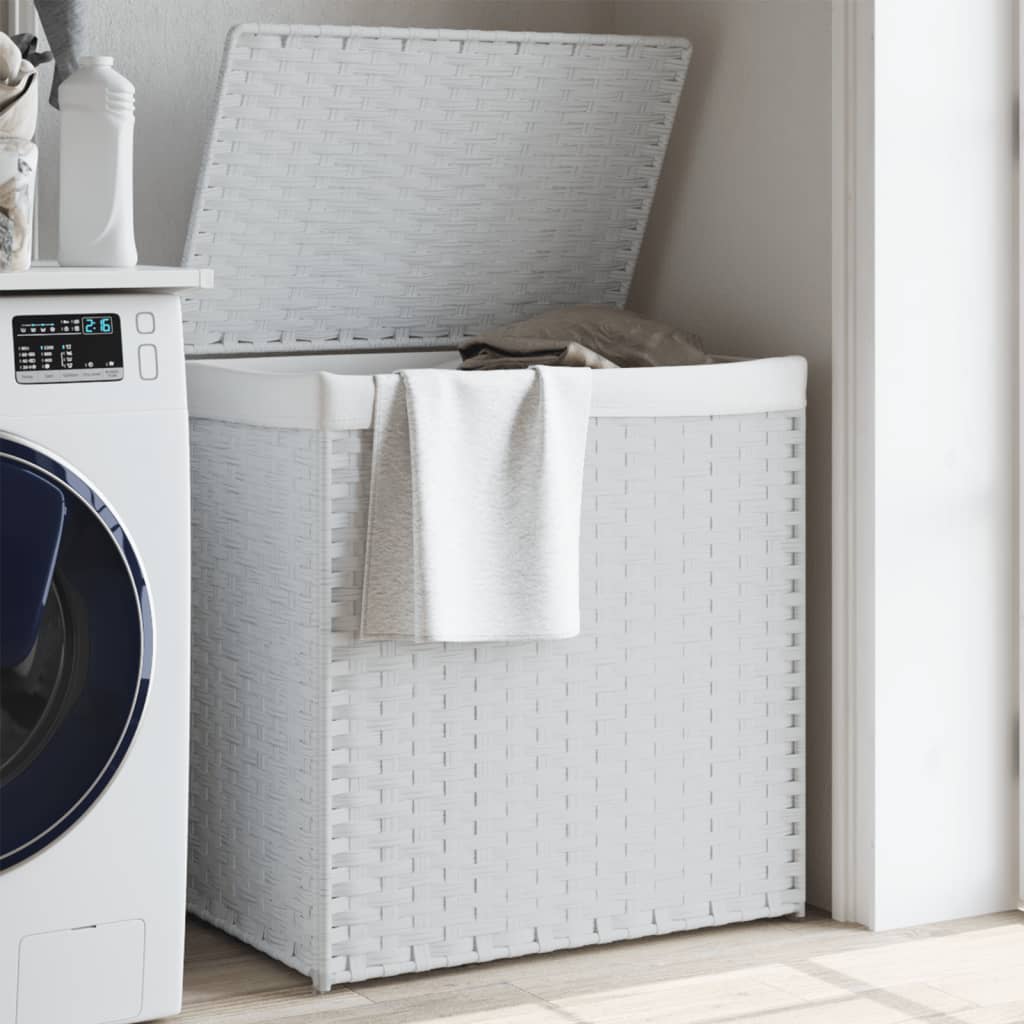vidaXL Laundry Basket with 2 Compartments 53x35x57 cm Poly Rattan