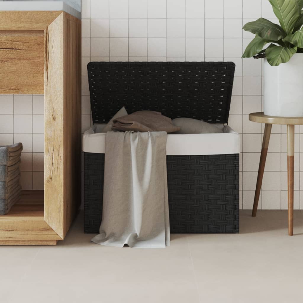 vidaXL Laundry Basket with Lid 55.5x35x34 cm Poly Rattan