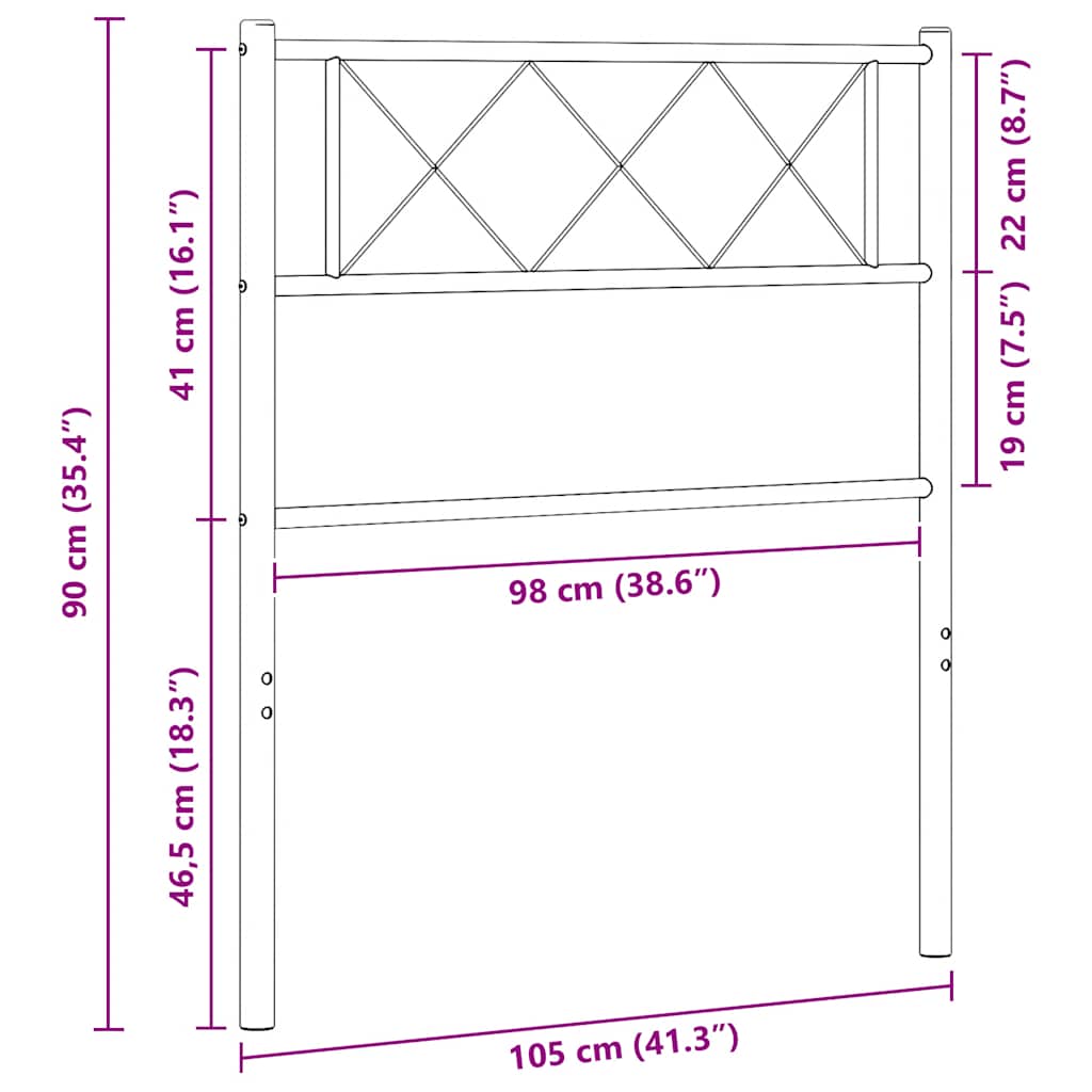 vidaXL Vervangend hoofdbord 90 cm metaal zwart