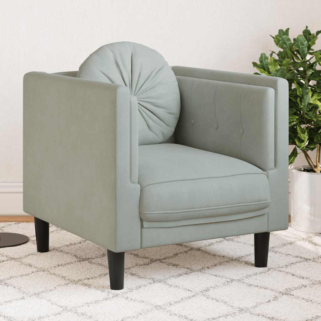 vidaXL Fauteuil met kussen fluweel lichtgrijs