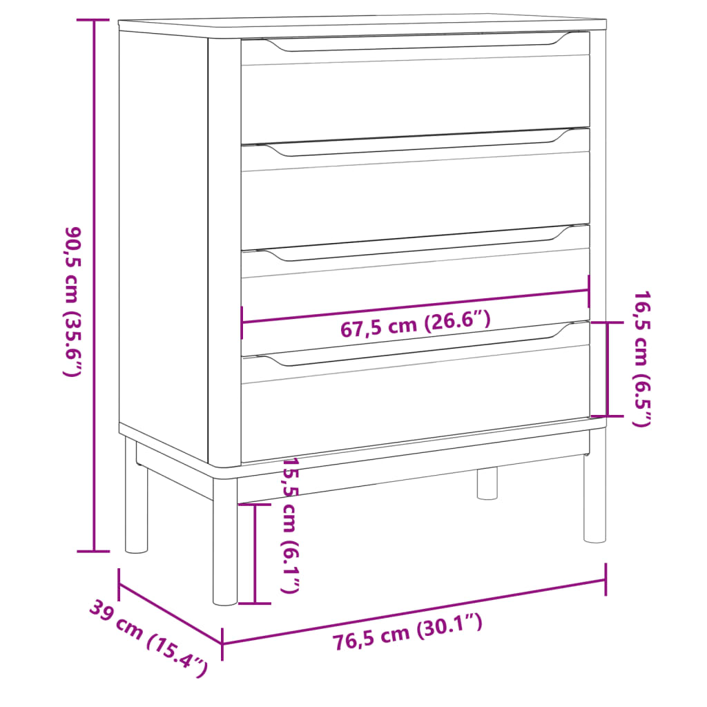 vidaXL Chest of Drawers FLORO Solid Pine Wash Brown