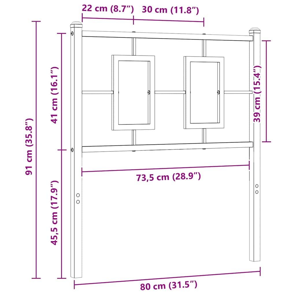 vidaXL Vervangend hoofdbord 75 cm metaal zwart