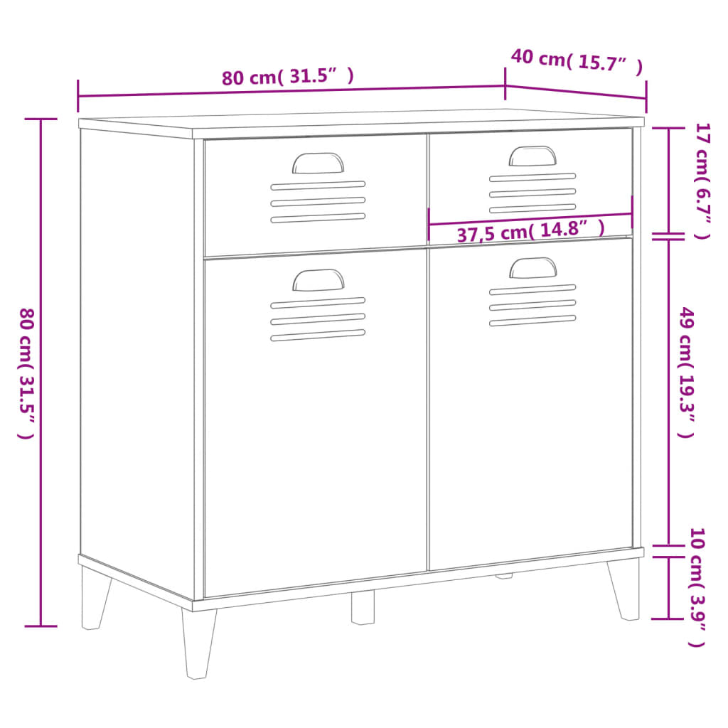 vidaXL Dressoir VIKEN 80x40x80 cm bewerkt hout wit