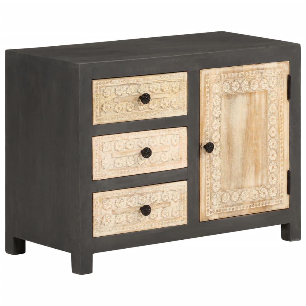 vidaXL Bijzetkast handgesneden 75x35x60 cm massief mangohout grijs