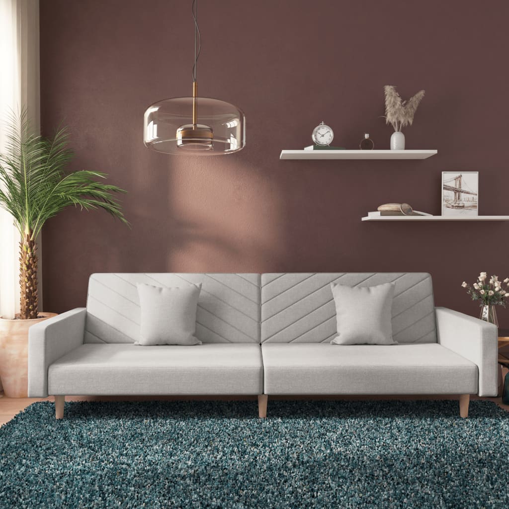 vidaXL 2-Seater Sofa Bed with 2 Pillows Fabric Light Grey