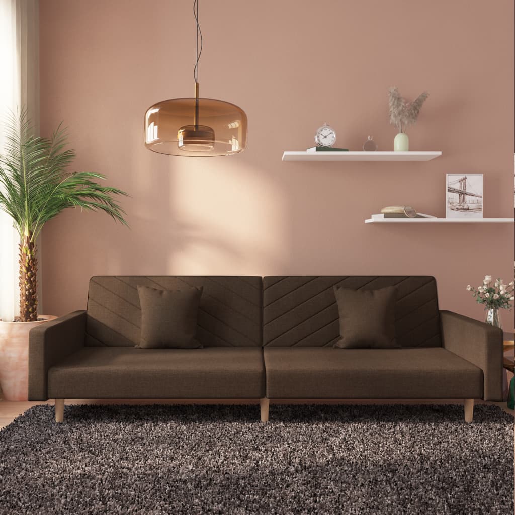 vidaXL 2-Seater Sofa Bed with 2 Pillows Fabric Light Grey
