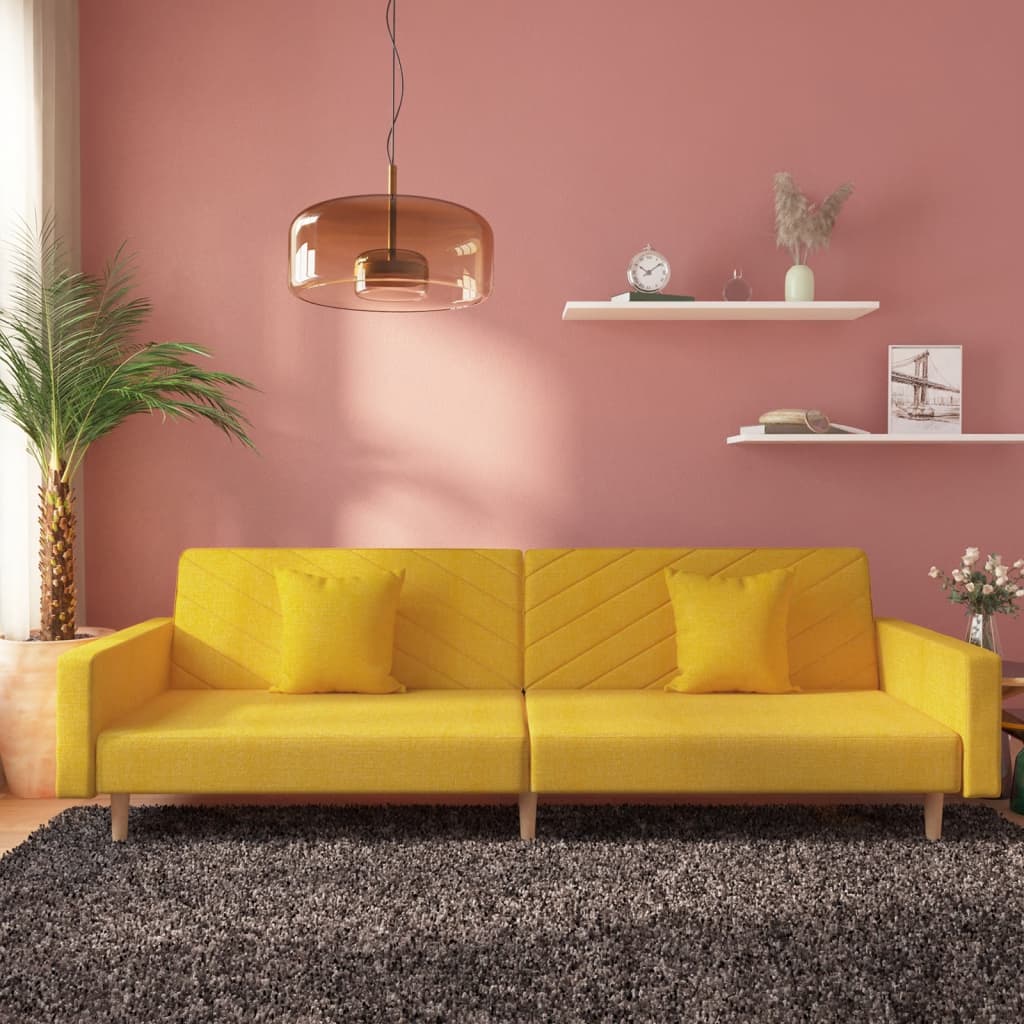 vidaXL 2-Seater Sofa Bed with 2 Pillows Fabric Light Grey