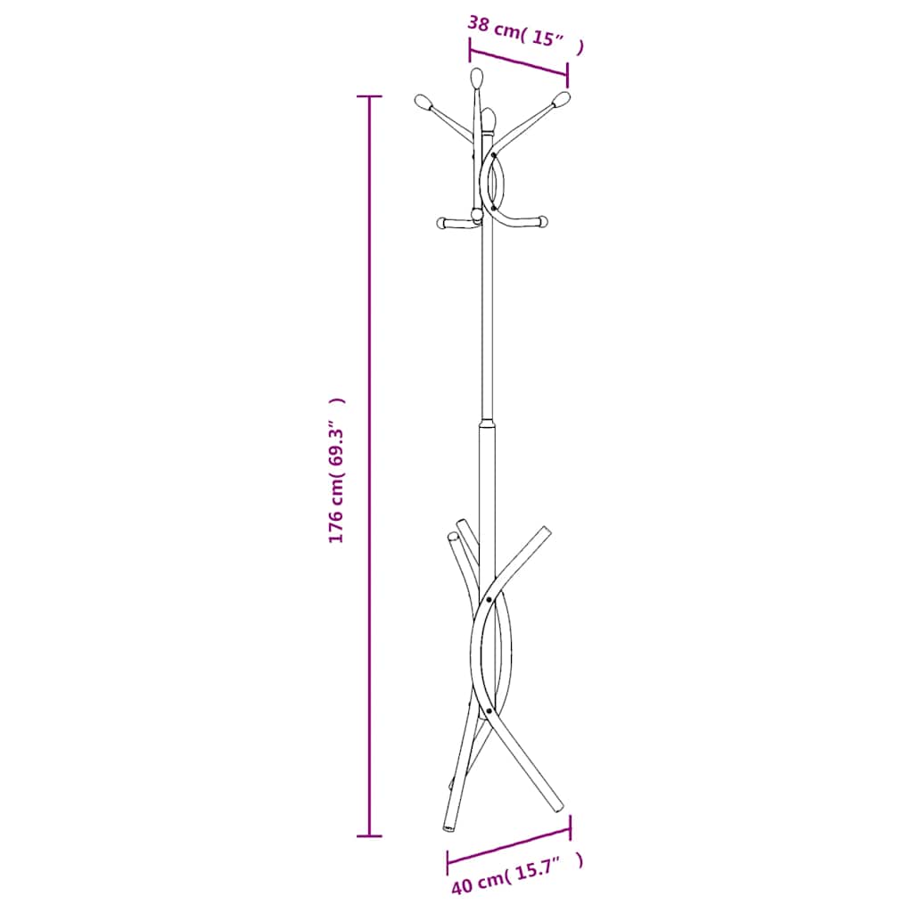 vidaXL Coat Rack 176 cm Powder-Coated Iron Black