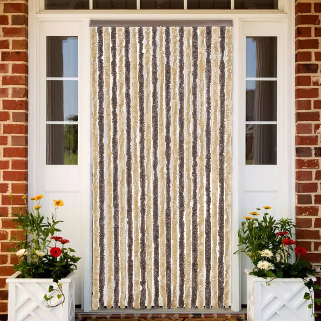 vidaXL Vliegengordijn 90x220 cm chenille beige en lichtbruin