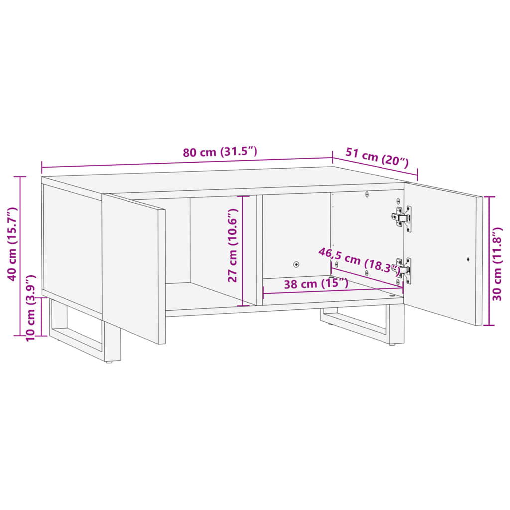 vidaXL Salontafel 80x51x40 cm massief mangohout wit