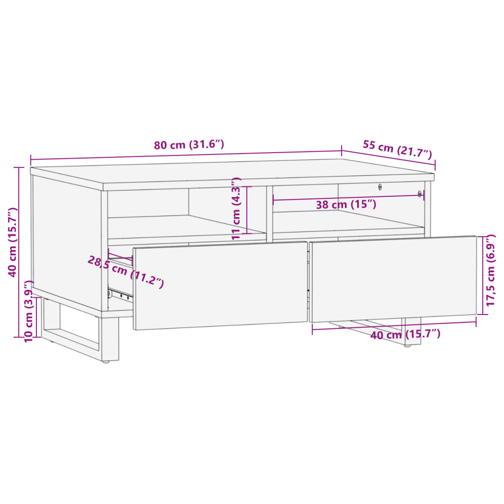 vidaXL Salontafel 80x55x40 cm massief mangohout bruin