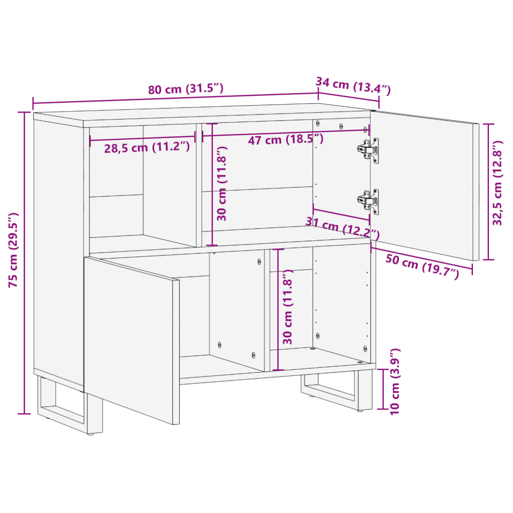 vidaXL Dressoir 80x34x75 cm massief mangohout