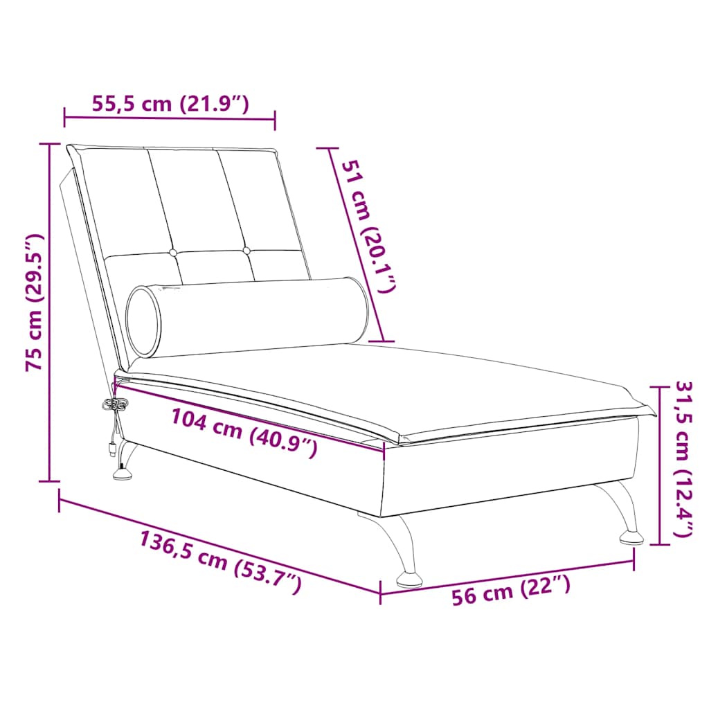 vidaXL Massage chaise longue met bolster fluweel lichtgrijs