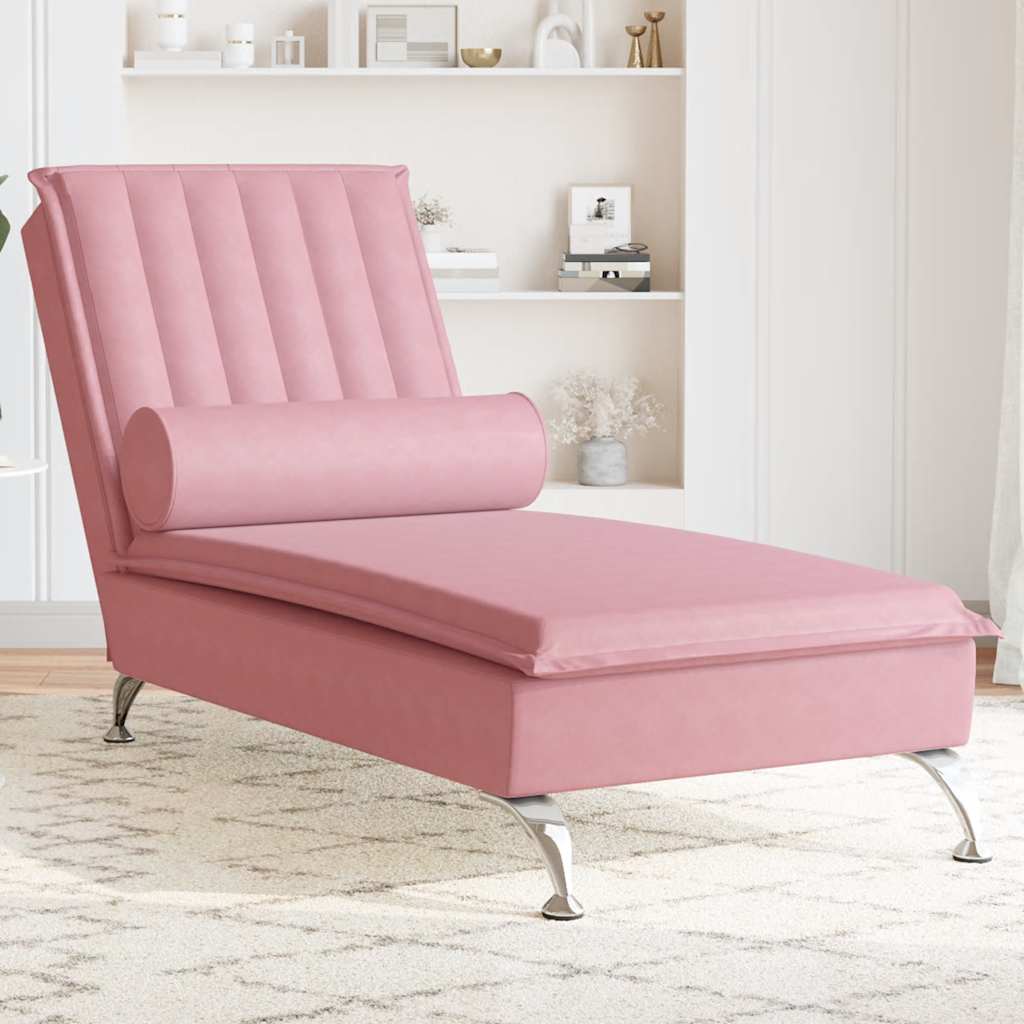 vidaXL Massage Chaise Lounge with Bolster Velvet Light Grey