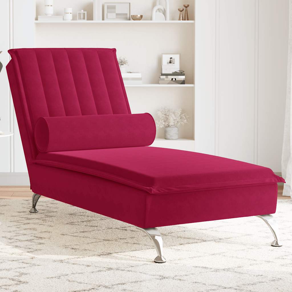 vidaXL Massage Chaise Lounge with Bolster Velvet Light Grey
