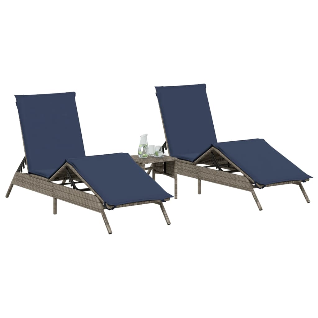vidaXL Sun Loungers 2 pcs with table poly rattan gray (US only)