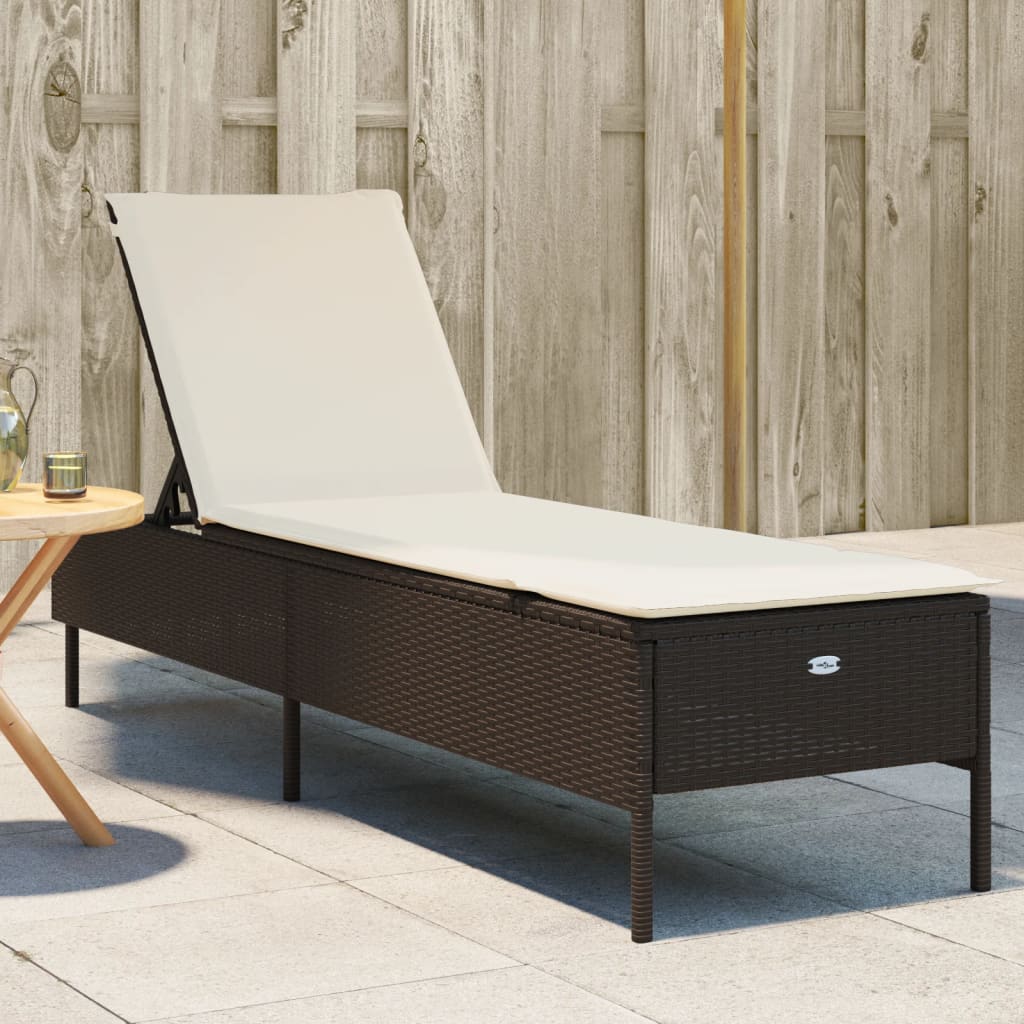 vidaXL Sun Lounger with Cushion Poly Rattan Black