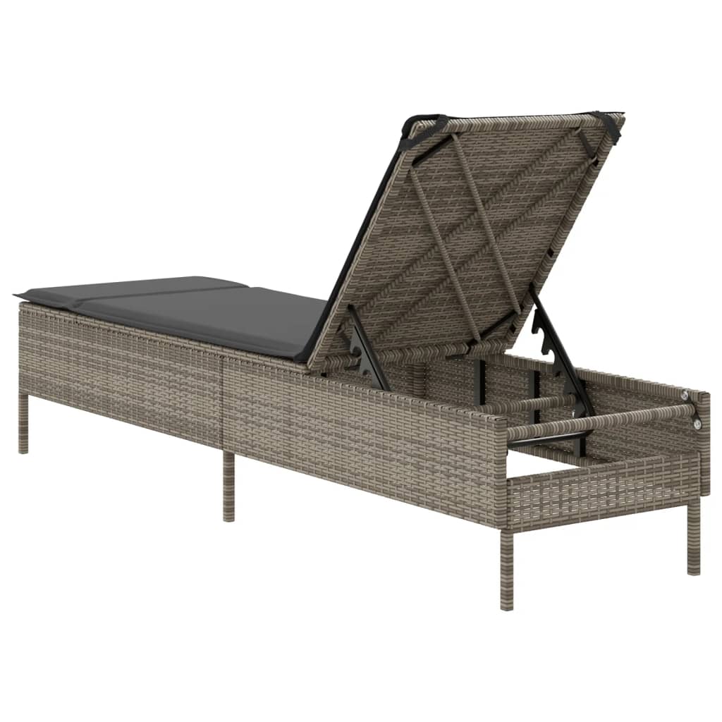 vidaXL Sun Lounger with Cushion Poly Rattan Black