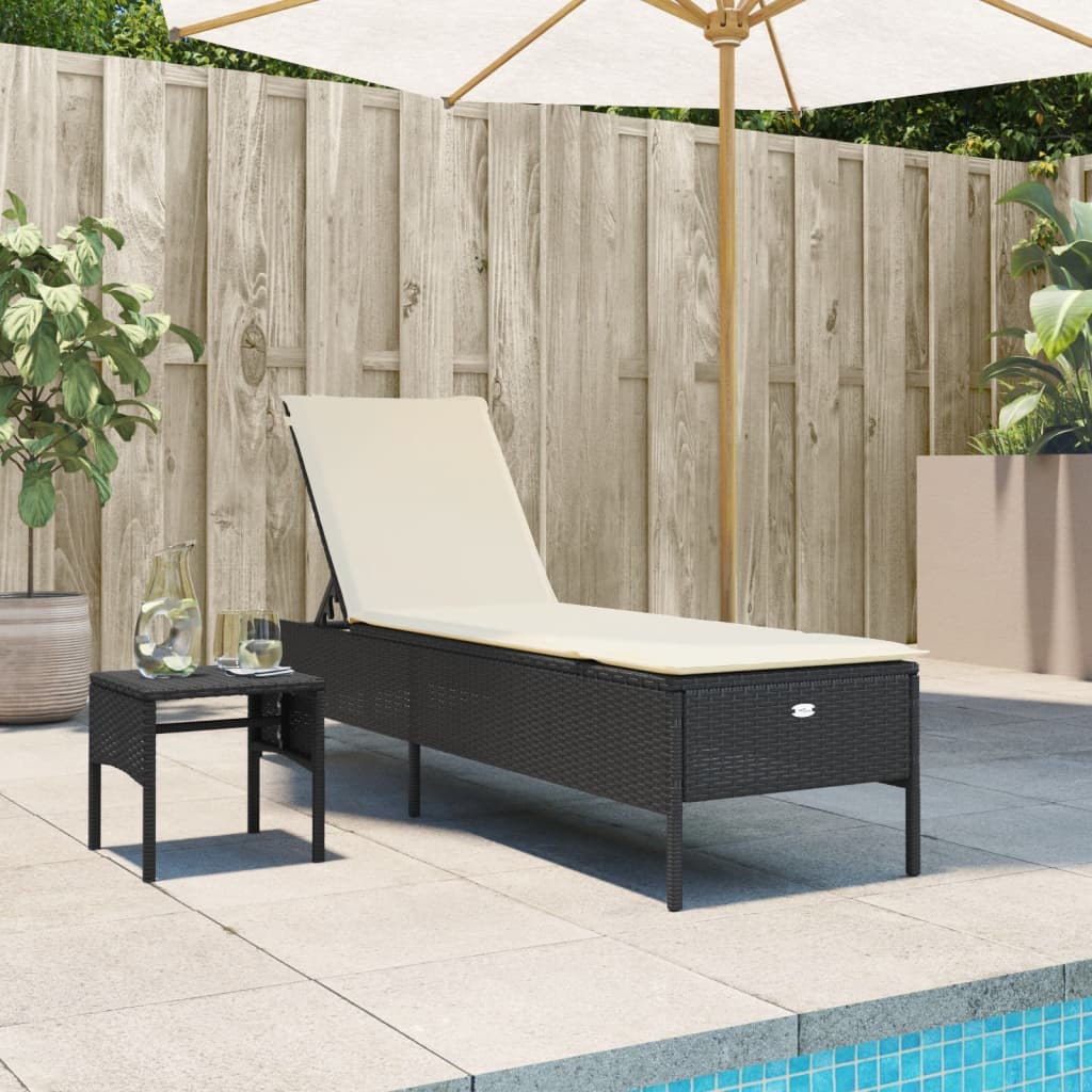 vidaXL Sun Lounger with Cushion Poly Rattan Black