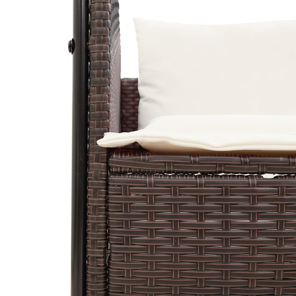 vidaXL Double Sun Lounger with Roof and Curtain Poly Rattan Black