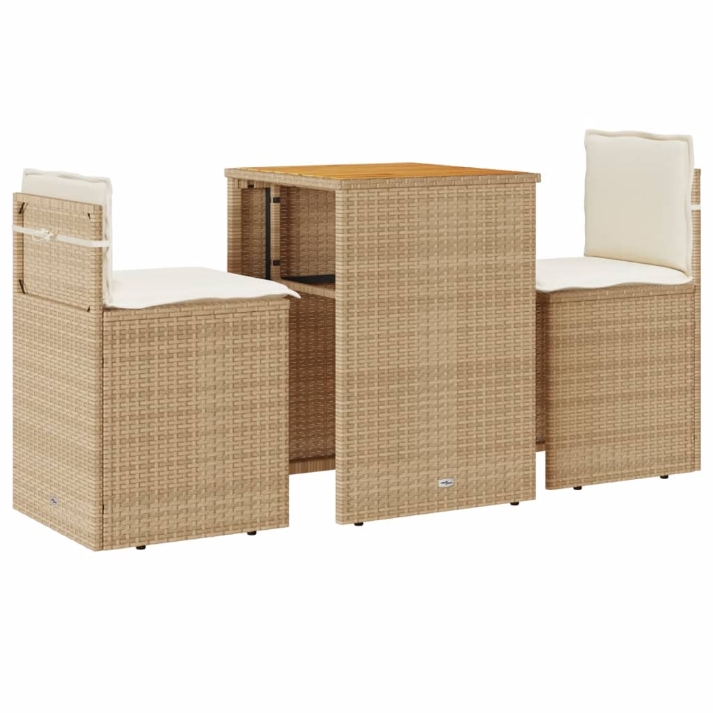 vidaXL 3-delige Bistroset met kussens poly rattan zwart