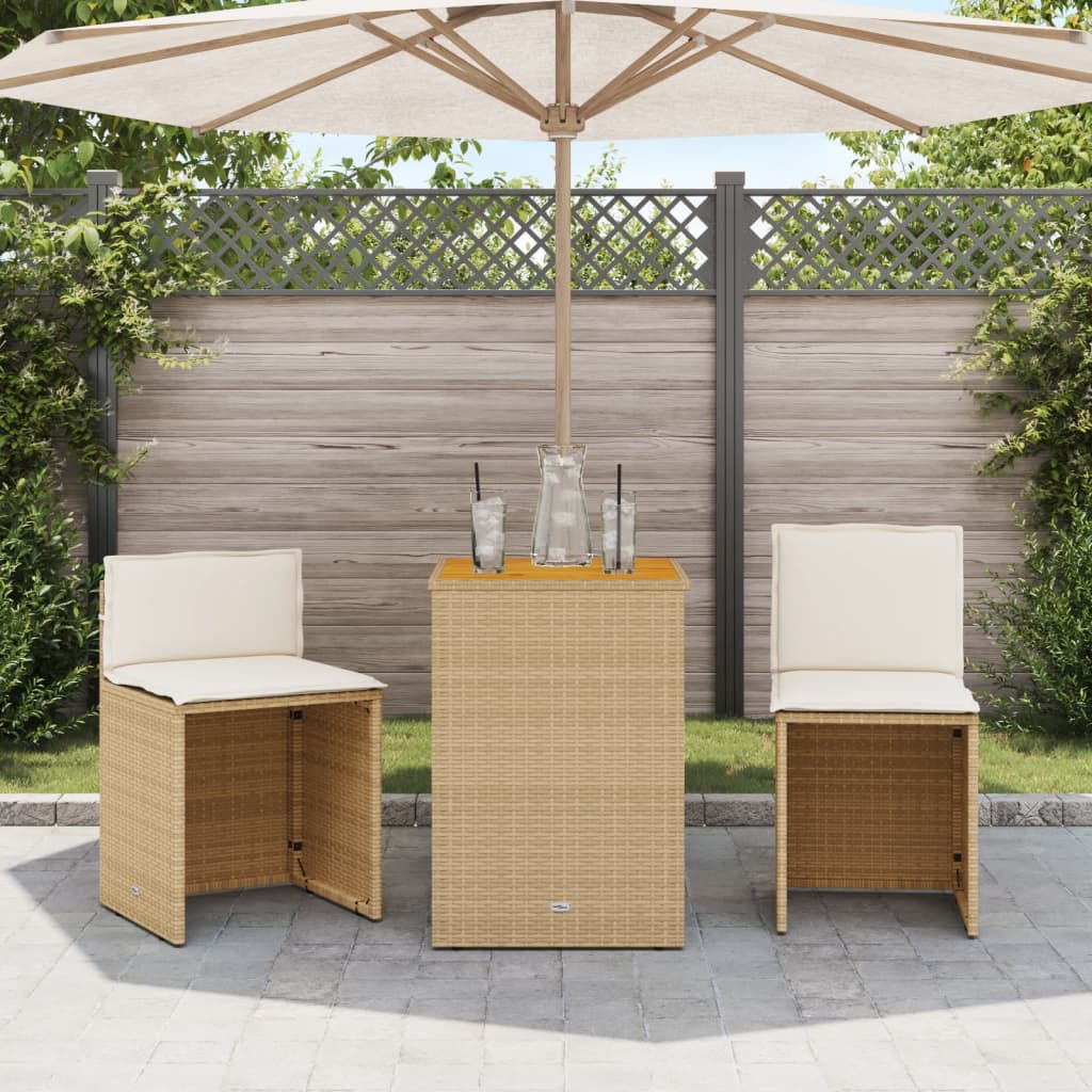 vidaXL 3-delige Bistroset met kussens poly rattan zwart