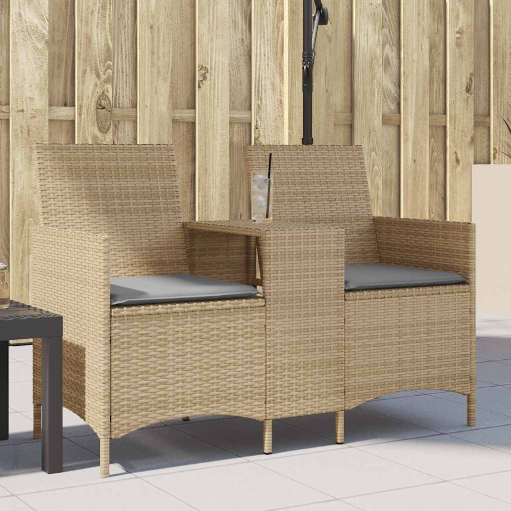vidaXL Tuinbank 2-zits met tafel en kussens poly rattan zwart