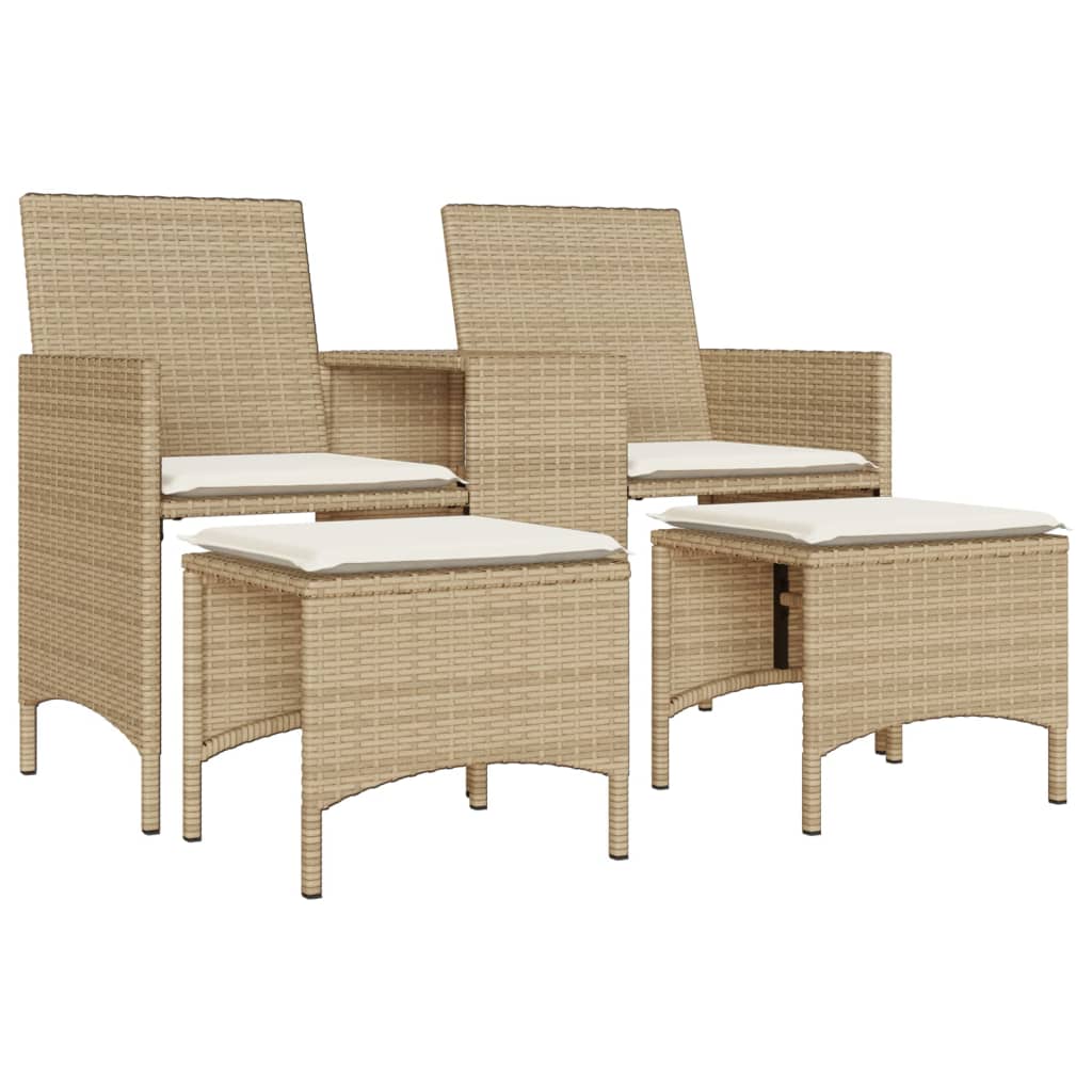vidaXL Tuinbank 2-zits met tafel en kussens poly rattan zwart