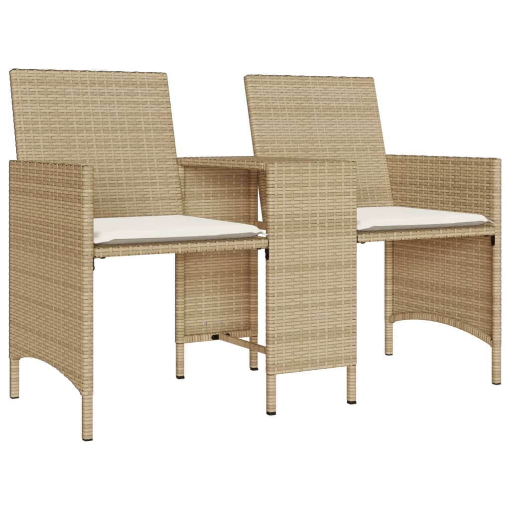 vidaXL Tuinbank 2-zits met tafel en kussens poly rattan zwart