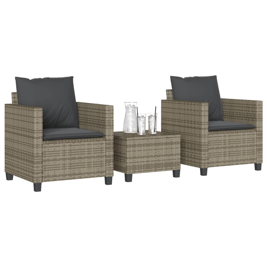 vidaXL 3-delige Bistroset met kussens poly rattan zwart