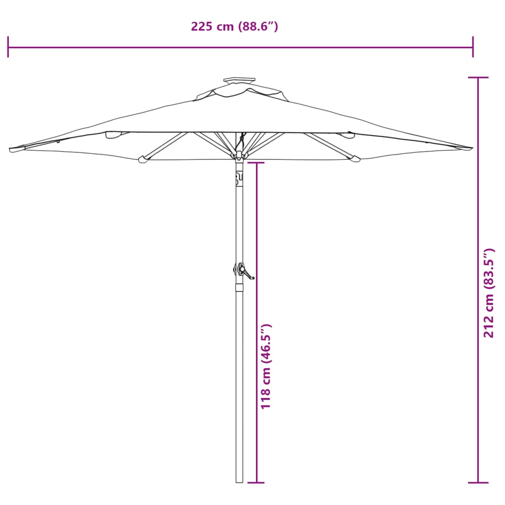 vidaXL Parasol met stalen paal 225x225x212 cm wit