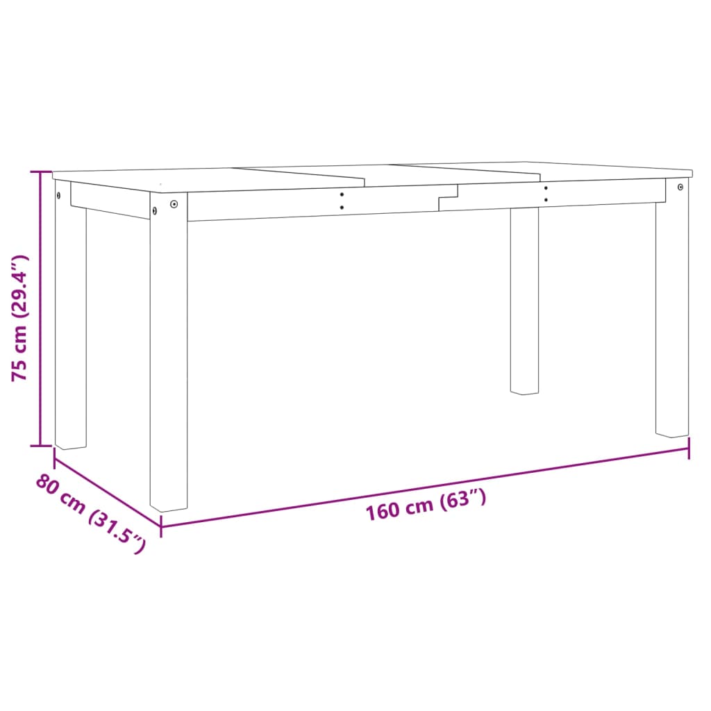 vidaXL Eettafel Panama 112x60x75 cm massief grenenhout
