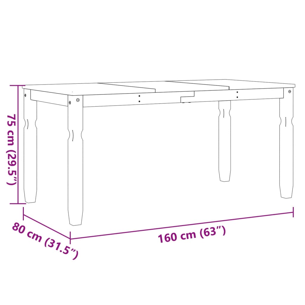 vidaXL Corona Dining Table 112x60x75 cm Solid Pine Wood