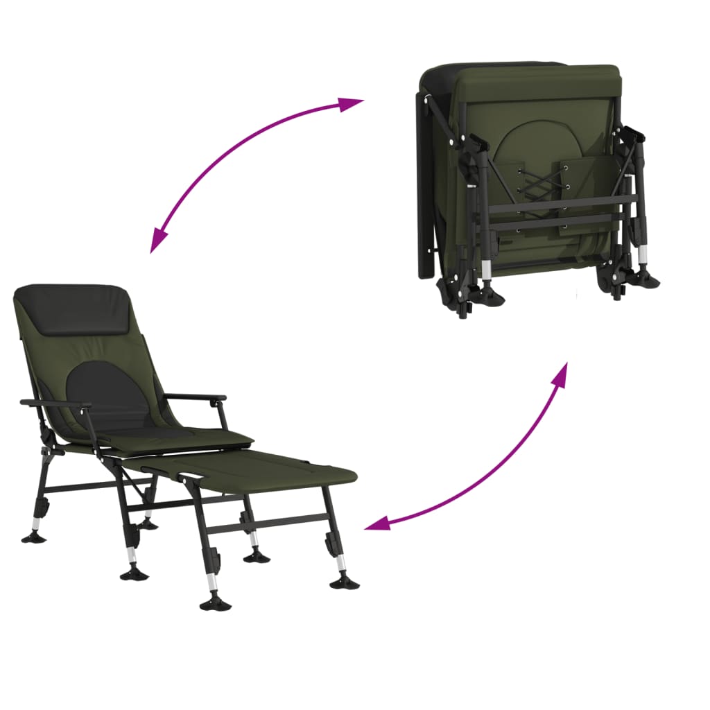 vidaXL Fishing Bed with Adjustable Mud Feet Foldable Green