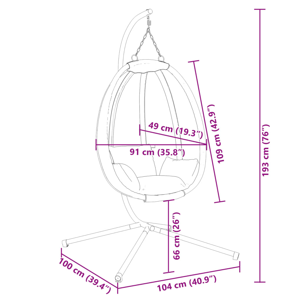 vidaXL Hangende Egg Chair met standaard antraciet stof en staal