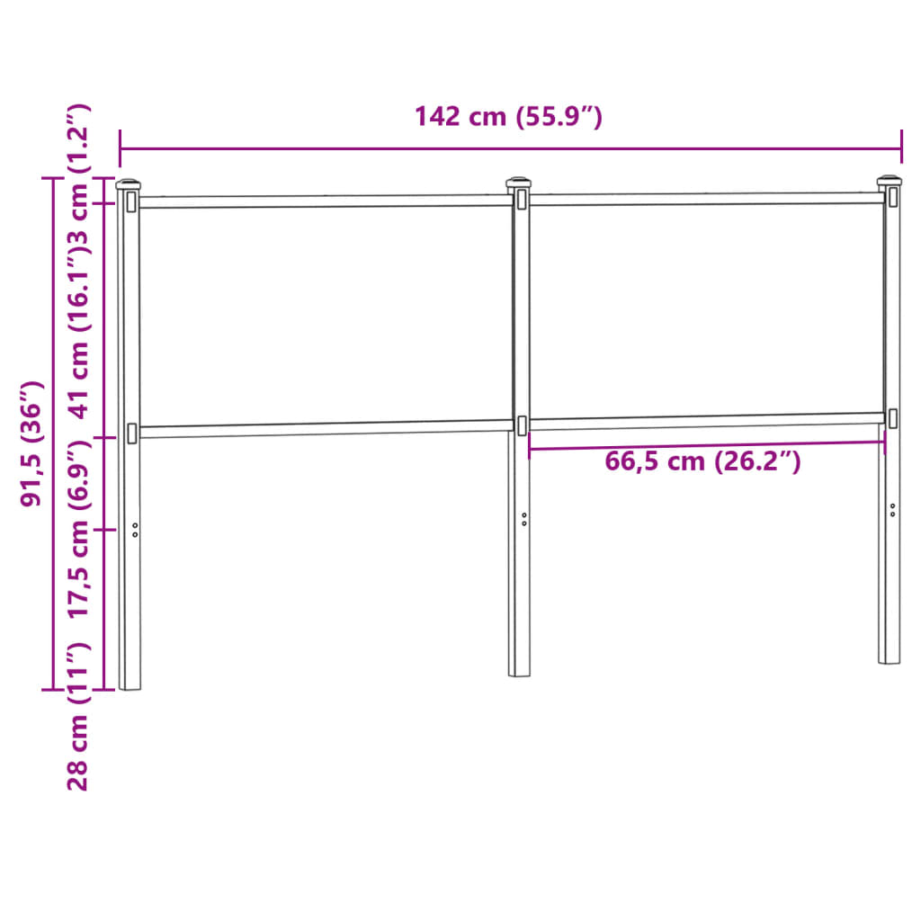 vidaXL Replacement Headboard 75 cm Engineered Wood and Steel Smoked Oak