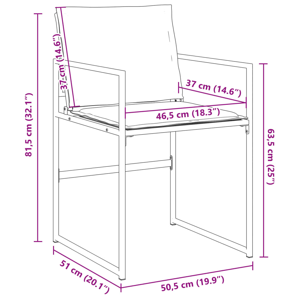vidaXL Tuinstoelen 4 st met kussens staal en textileen zwart