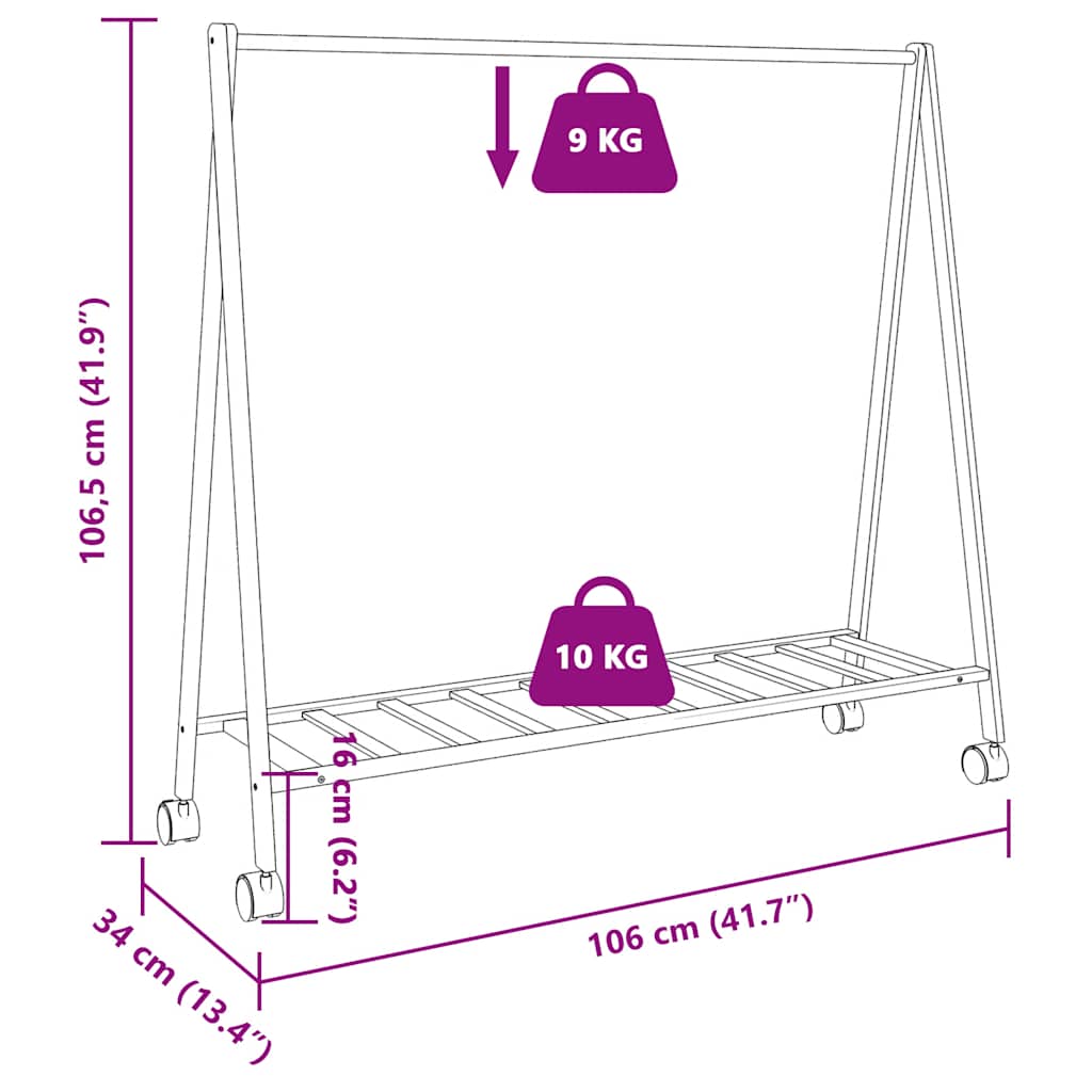 vidaXL Kledingrek met schappen en wielen 106x34x106,5 cm bamboe