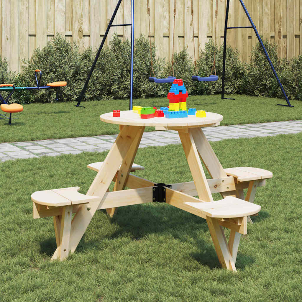 vidaXL Picknicktafel voor 4 kinderen met parasolgat rond vurenhout