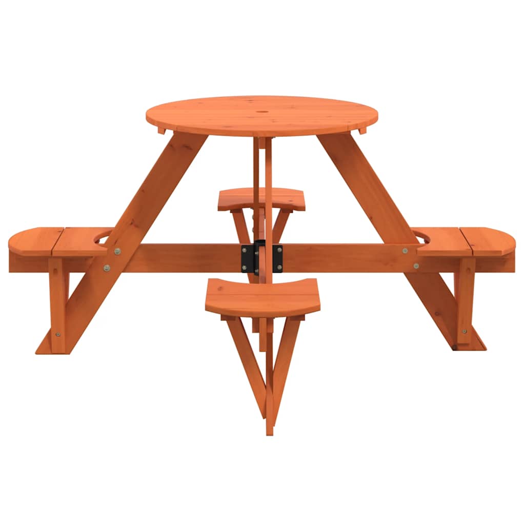 vidaXL Picknicktafel voor 4 kinderen met parasolgat rond vurenhout